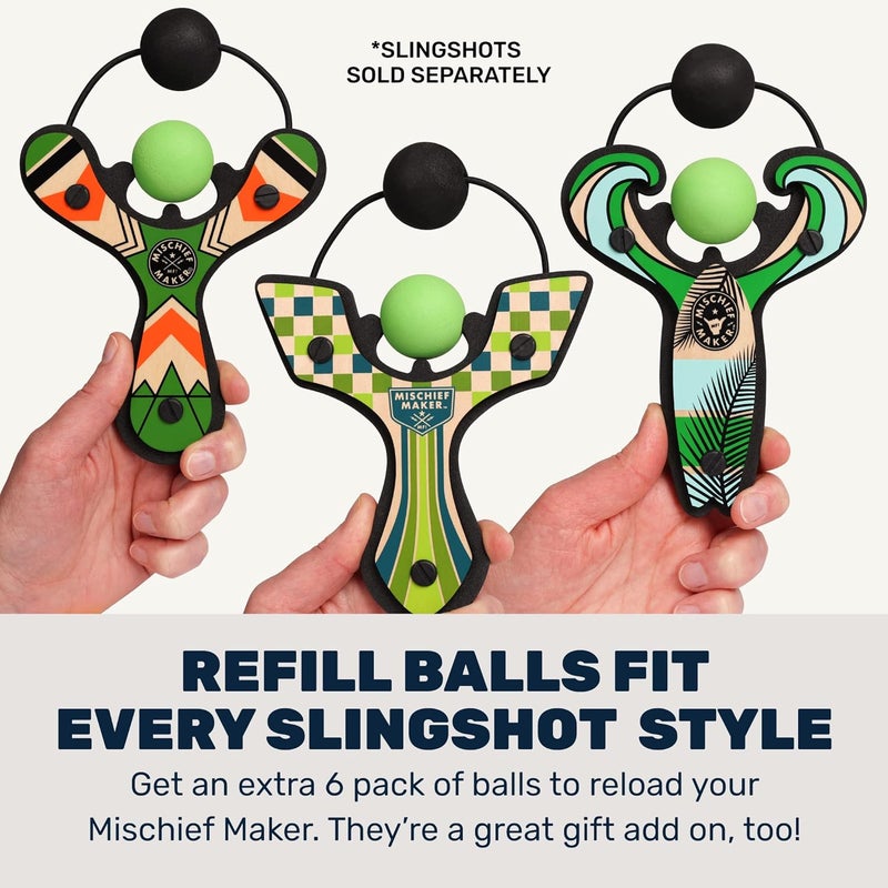 Mighty Fun! ! - Mischief Maker® Toy Slingshot Foam Balls Refill Pack - 6 Soft Foam Replacement Balls for Kids Slingshot - Ages 4+ (Green) - Image 5