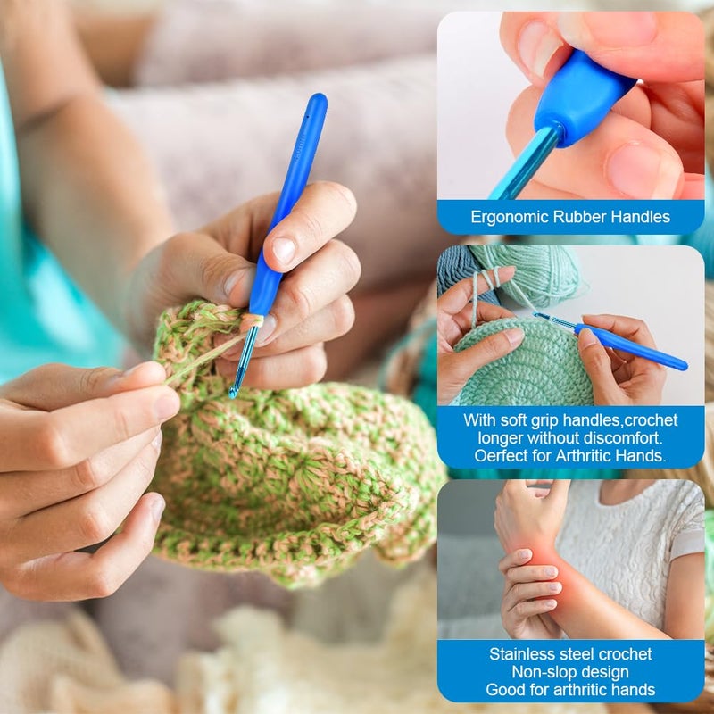 HOTUT Crochet Hook, 9-Piece Crochet Hook Set with 10 Stitch Markers, Soft Silicone Crochet Hooks with Ergonomic Handle, Colourful Crochet Hook for Beginners and Experienced Crochet Lovers (2.0 mm - Image 5