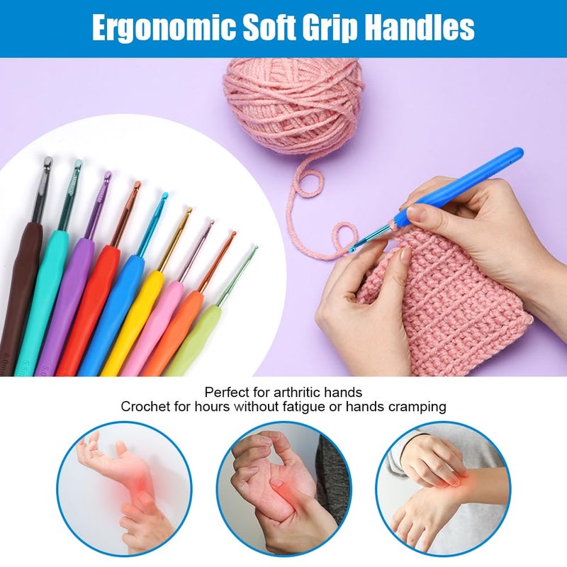 HOTUT Crochet Hook, 9-Piece Crochet Hook Set with 10 Stitch Markers, Soft Silicone Crochet Hooks with Ergonomic Handle, Colourful Crochet Hook for Beginners and Experienced Crochet Lovers (2.0 mm - Image 4