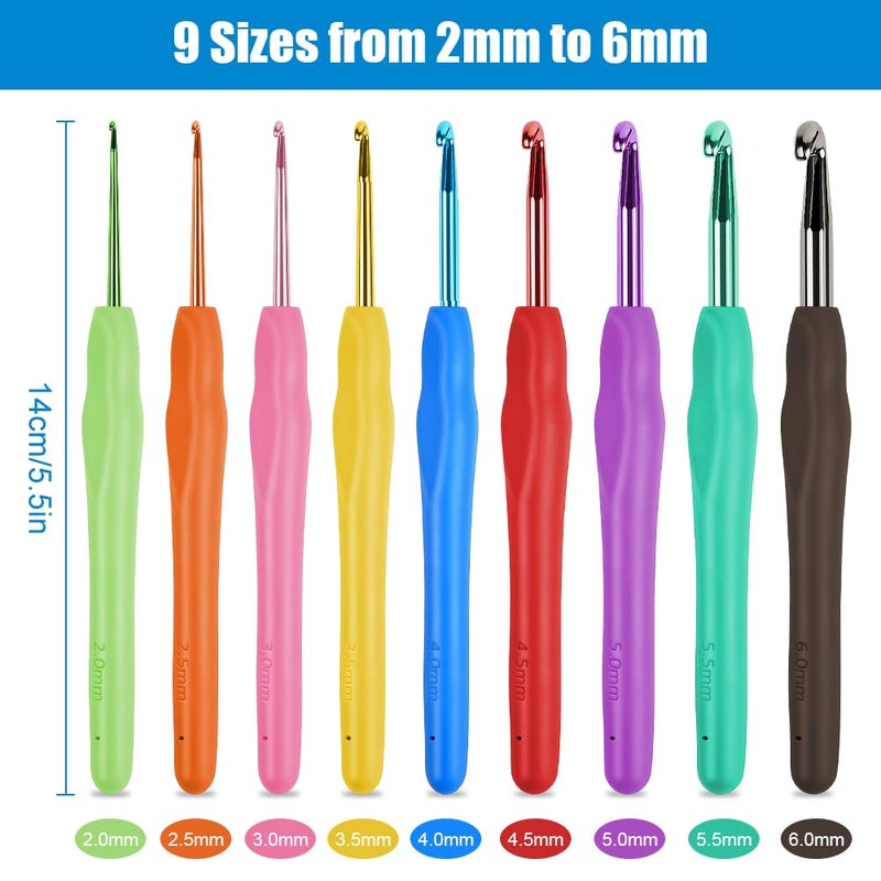 HOTUT Crochet Hook, 9-Piece Crochet Hook Set with 10 Stitch Markers, Soft Silicone Crochet Hooks with Ergonomic Handle, Colourful Crochet Hook for Beginners and Experienced Crochet Lovers (2.0 mm - Image 2