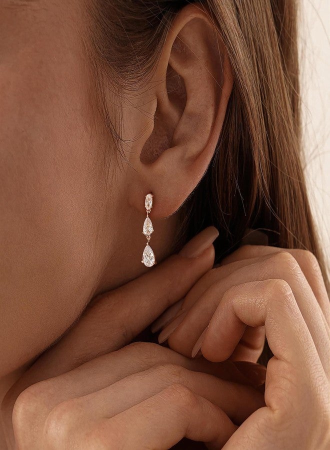 Ewrkbrㅤ Ewrkbr Dangle Earrings for Women, Elegant Wedding Earrings 14K Gold Plated Long Cubic Zirconia Drop Earrings for Women Trendy Dainty Bridal Earrings Cute Dangly Wedding Jewelry, 3cz rose gold earrings - Image 3
