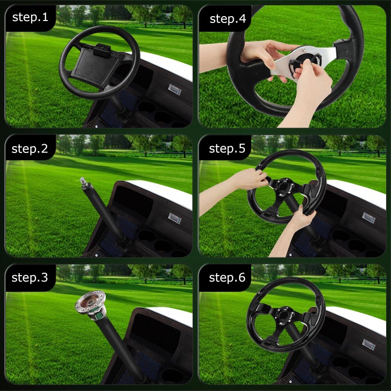 QYMOPAY Golf Cart Steering Wheel, Skid Steering Wheel, Universal Golf Cart for Club Car EZGO RXV and TXT, Yamaha, Precedent Tempo, DS - Image 4