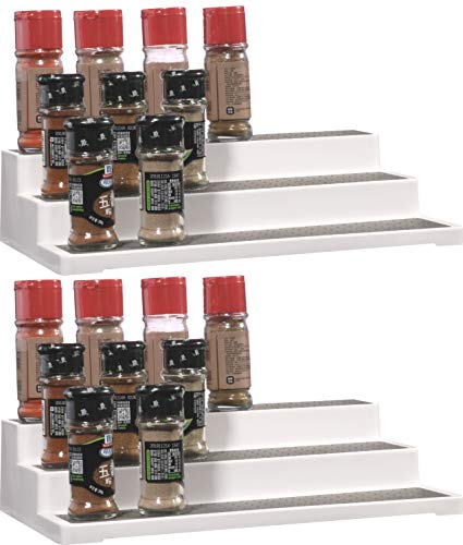 Cq acrylic 2 Pack Spice Rack Organizer for Pantry145 Inch Tiered Seasoning Can Shelf Organizer For CabinetWhite - Image 1
