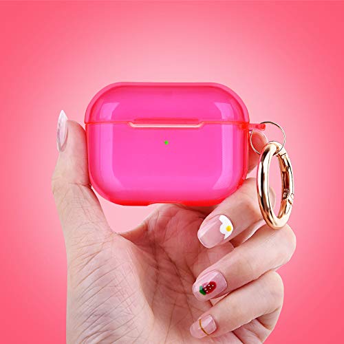 AIRSPO Clear Case for AirPods Pro Charging Case, Soft TPU, Crystal Clear, Wireless Charging Compatible, Neon Hot Pink - Image 4