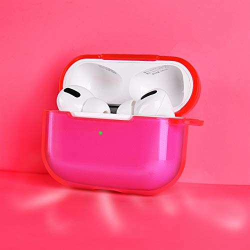 AIRSPO Clear Case for AirPods Pro Charging Case, Soft TPU, Crystal Clear, Wireless Charging Compatible, Neon Hot Pink - Image 2