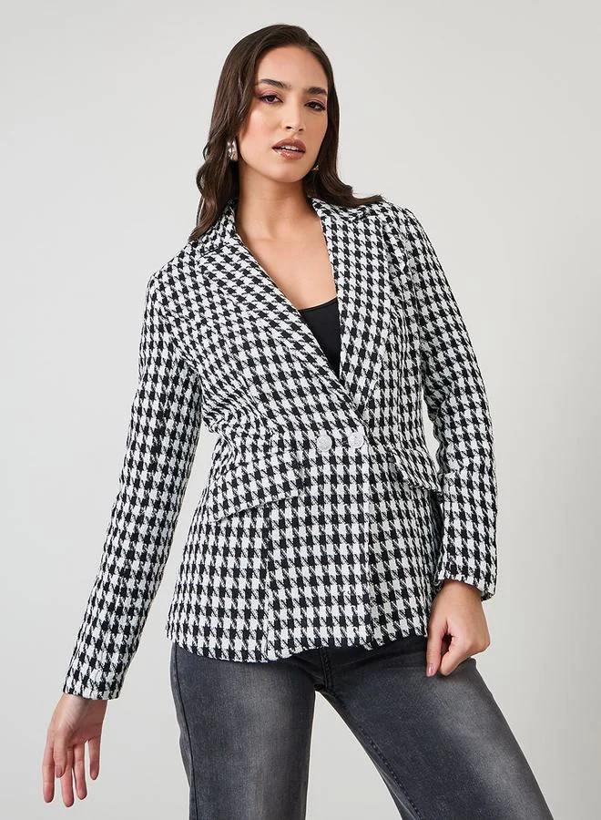 ستايلي Regular Fit Houndstooth Pattern Tweed Blazer
