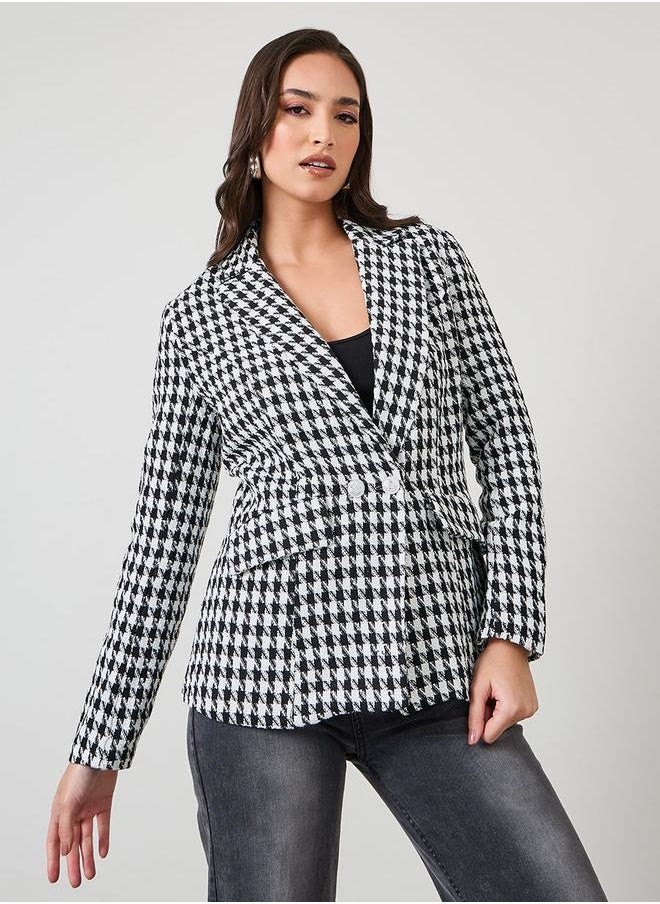 Styli - Regular Fit Houndstooth Pattern Tweed Blazer - Image 1