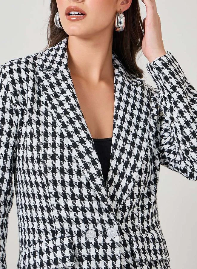 ستايلي Regular Fit Houndstooth Pattern Tweed Blazer