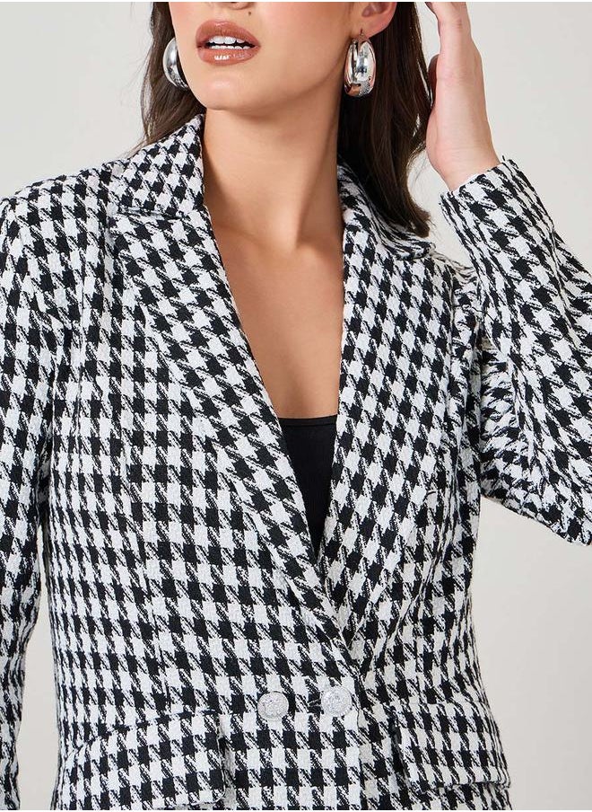 Styli - Regular Fit Houndstooth Pattern Tweed Blazer - Image 1