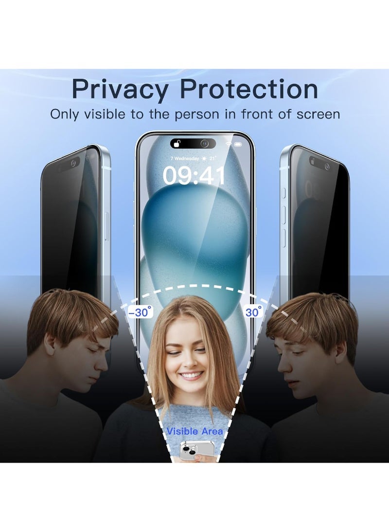 Captaintech iPhone 15 Privacy Screen Protector - Anti-Spy Tempered Glass (9H Hardness) | Bubble-Free, Scratch-Resistant Film - Image 3