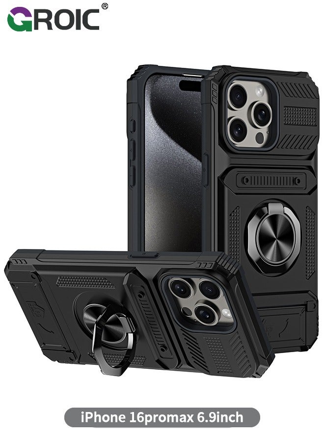 GROIC Mobile Phone Bags Full Protective Case for iPhone 16 Pro Max Case,Heavy Duty Hybrid Shockproof Protective Case with 360° Rotatable Kickstand TPU Bumper Drop Protective Covers Case Bags - Image 1