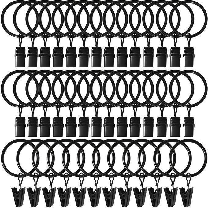 40 Pack Curtain Rings with Clips Curtain Clip Rings Hooks Bow Hanger Clips for Hanging Drapery Drapes Bows Ring 126 inch Interior Diameter Fits up to 1 Rod Black