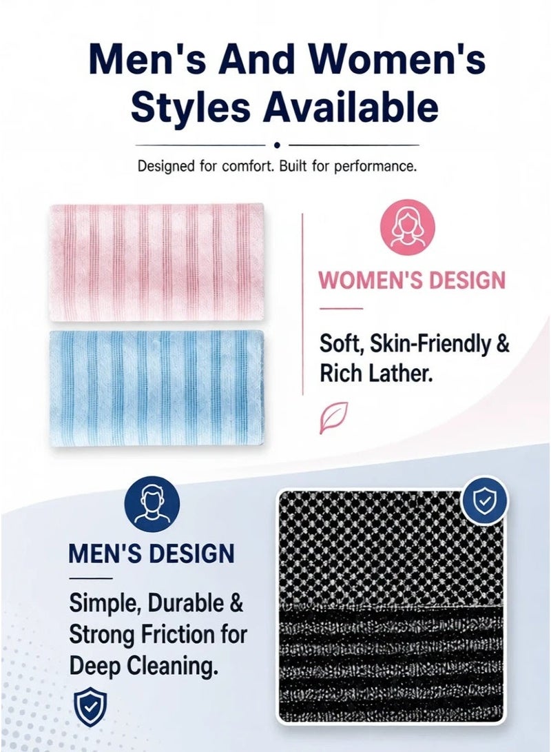 Farahom 4PCS Body Scrubber Set, Exfoliating Net Loofah Washcloth for Shower, Double-Sided Bath Scrubber with Rich Foam, Deep Cleansing Back Scrubber, Quick Dry Shower Towel for Smooth Skin, Women & Men - Image 4