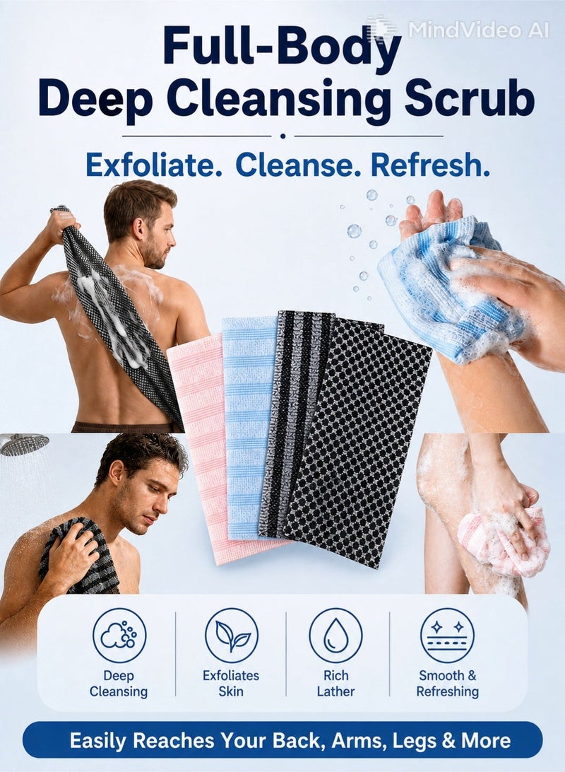 Farahom 4PCS Body Scrubber Set, Exfoliating Net Loofah Washcloth for Shower, Double-Sided Bath Scrubber with Rich Foam, Deep Cleansing Back Scrubber, Quick Dry Shower Towel for Smooth Skin, Women & Men - Image 5