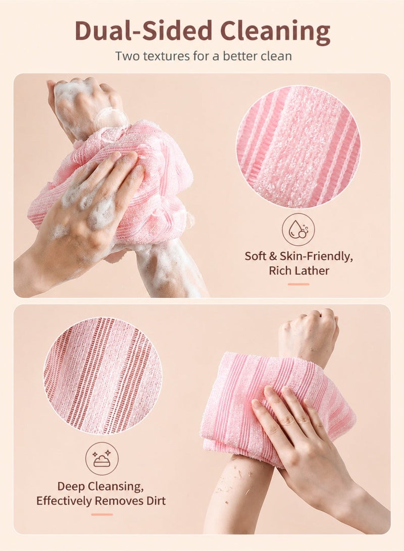 Farahom 4PCS Body Scrubber Set, Exfoliating Net Loofah Washcloth for Shower, Double-Sided Bath Scrubber with Rich Foam, Deep Cleansing Back Scrubber, Quick Dry Shower Towel for Smooth Skin, Women & Men - Image 3