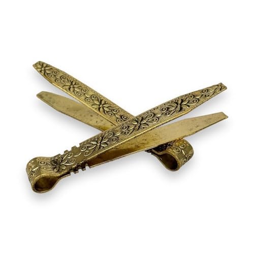 BlessedMart Vintage Brass Charcoal Tongs with Floral Engraved Handle - Antique Design Incense Tongs, 4.13 inches - Image 1