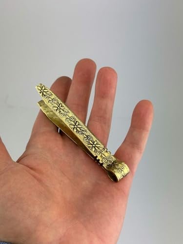 BlessedMart Vintage Brass Charcoal Tongs with Floral Engraved Handle - Antique Design Incense Tongs, 4.13 inches - Image 3