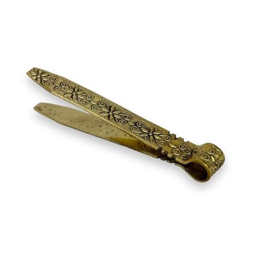 BlessedMart Vintage Brass Charcoal Tongs with Floral Engraved Handle - Antique Design Incense Tongs, 4.13 inches - Image 2