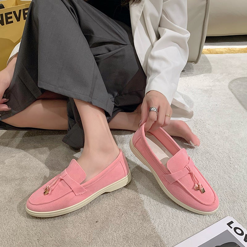 Doudou New Sweet Flat Shoes Spring Slip-on Explosions Lazy Shoes Loafers Womens Shoes plus size 41-43 Pink [counter quality]