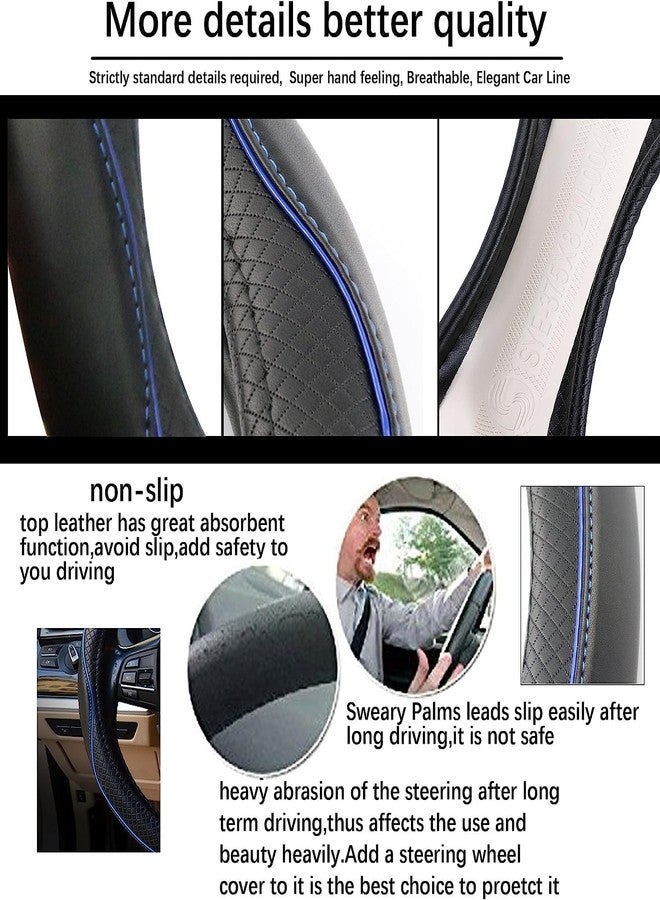 Reswish ESEWALAS Universal Car Steering Wheel Cover,Anti-Slip Leather Steering Wheel Cover,Sports Style Steering Wheel Protector,Car Interior Accessories Auto Steering Wheel Covers (Black with Blue) - Image 5