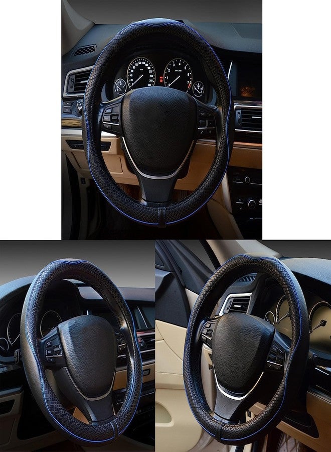 Reswish ESEWALAS Universal Car Steering Wheel Cover,Anti-Slip Leather Steering Wheel Cover,Sports Style Steering Wheel Protector,Car Interior Accessories Auto Steering Wheel Covers (Black with Blue) - Image 2