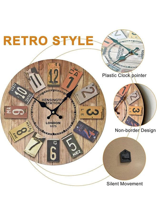 Arabest Wooden Wall Clock, Rustic Non Ticking Clock, Vintage Wood Decorative Wall Clock, Battery Operated Round Clock with Silent Movement Farmhouse Style  - Image 5