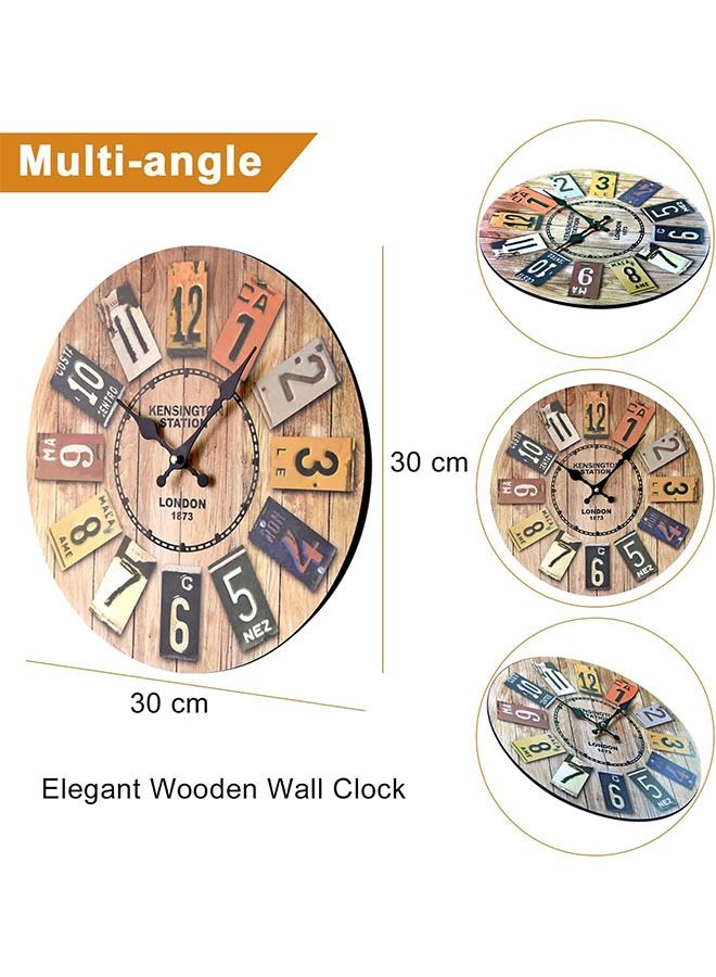Arabest Wooden Wall Clock, Rustic Non Ticking Clock, Vintage Wood Decorative Wall Clock, Battery Operated Round Clock with Silent Movement Farmhouse Style  - Image 3