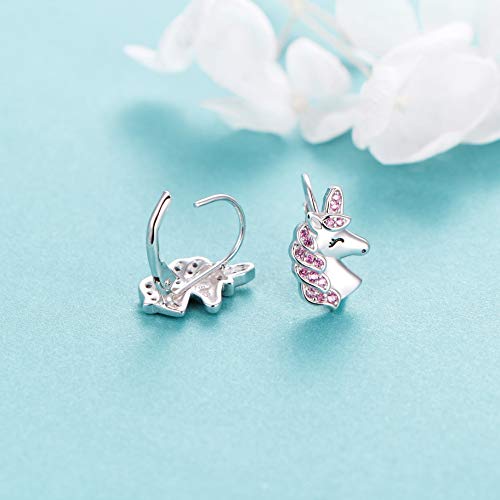 Flyow 925 Sterling Silver Magical Unicorn Earrings Pink Unicorn Drop Dangle Leverback Earrings for Women Daughter Gift - Image 5
