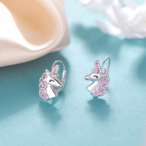 Flyow 925 Sterling Silver Magical Unicorn Earrings Pink Unicorn Drop Dangle Leverback Earrings for Women Daughter Gift - Image 4