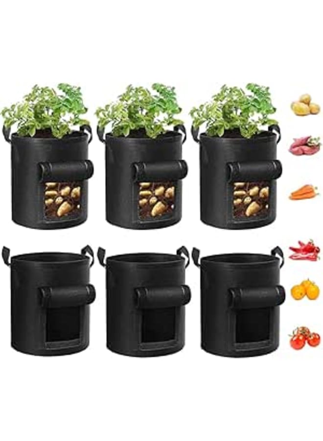 trounistro Potato Grow Bags, 6 Pack 10 Gallon Plant Growing Bags Breathable Garden Growing Bag Planting Tomatoes, Vegetables, Strawberry with Window Flap and Handles - Black - Image 1