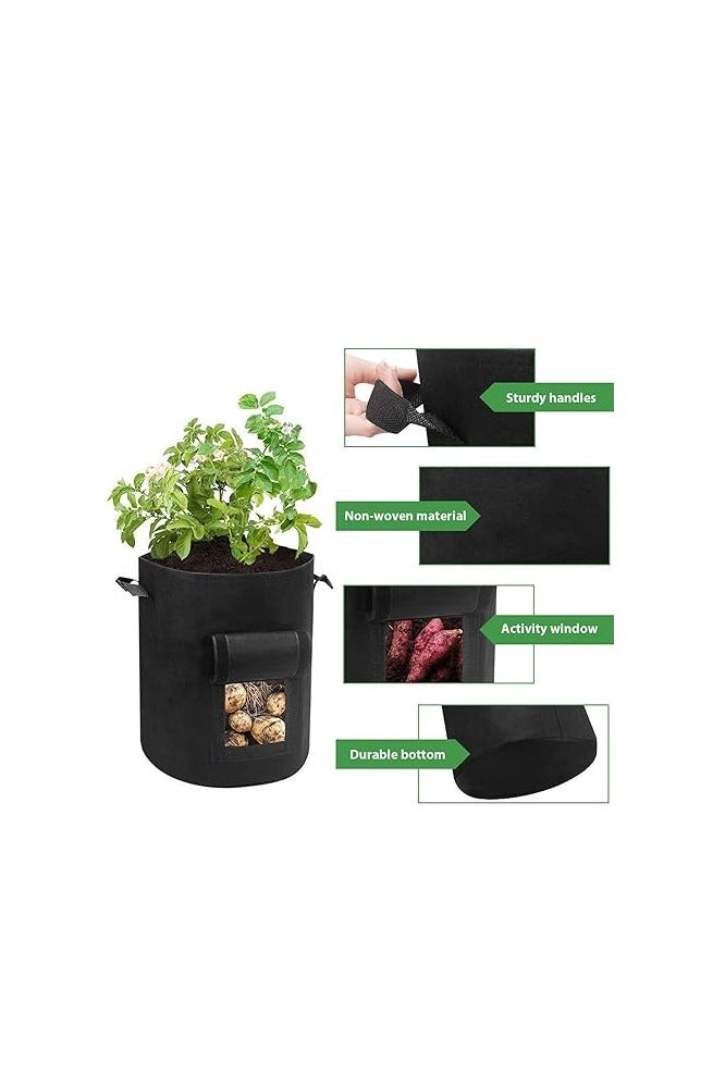 trounistro Potato Grow Bags, 6 Pack 10 Gallon Plant Growing Bags Breathable Garden Growing Bag Planting Tomatoes, Vegetables, Strawberry with Window Flap and Handles - Black - Image 3