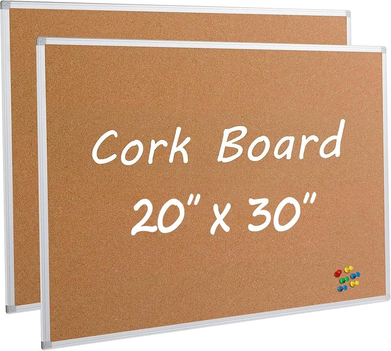 Board2by لوحة إعلانات من الفلين 2-pack 20 × 30 بوصة، إطار ألومنيوم فضي، لوحة مكتبية للجدار، لوحة إعلانات كبيرة مثبتة على الحائط مع 32 دبوساً - Image 1