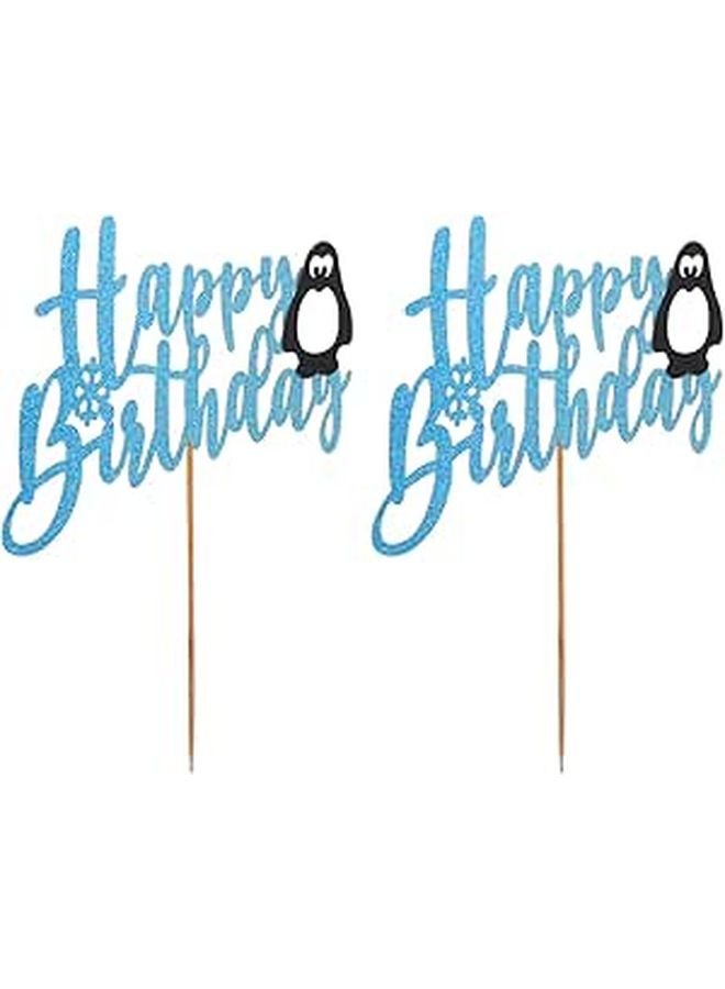Penguin Cake Topper Cards 2 Pieces Birthday Party Decorations Photo Props - Image 1