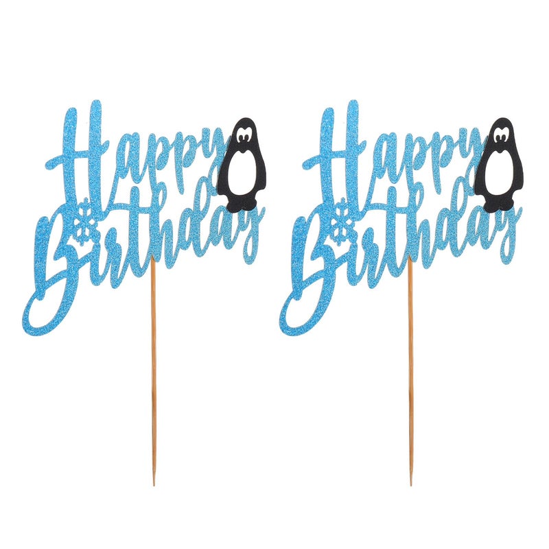Penguin Cake Topper Cards 2 Pieces Birthday Party Decorations Photo Props - Image 2