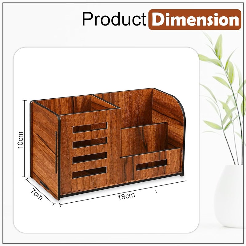 GLUN® Wooden Pen Stand with Mobile u0026 Visiting Card Holder | Multipurpose Desk Organizer for Office u0026 Home | Pen Pencil Stand with Business Card Holder Brown, 8X17.5X10 Cm - Image 5