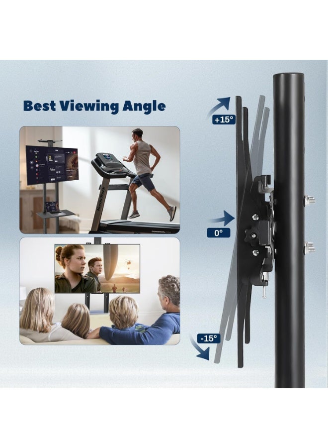 أزتك حامل تلفزيون متنقل مع عجلات للتلفزيونات بحجم 32-75 بوصة، قابل لتعديل الارتفاع، مع عجلات قابلة للإغلاق ورف قابل للإزالة لتلفزيون LCD LED 4K المسطح المنحني، يتحمل وزن حتى 110 رطل، الحجم الأقصى لمعيار VESA 600x400mm، الأبعاد 180x76x56cm، باللون الأسود - Image 4