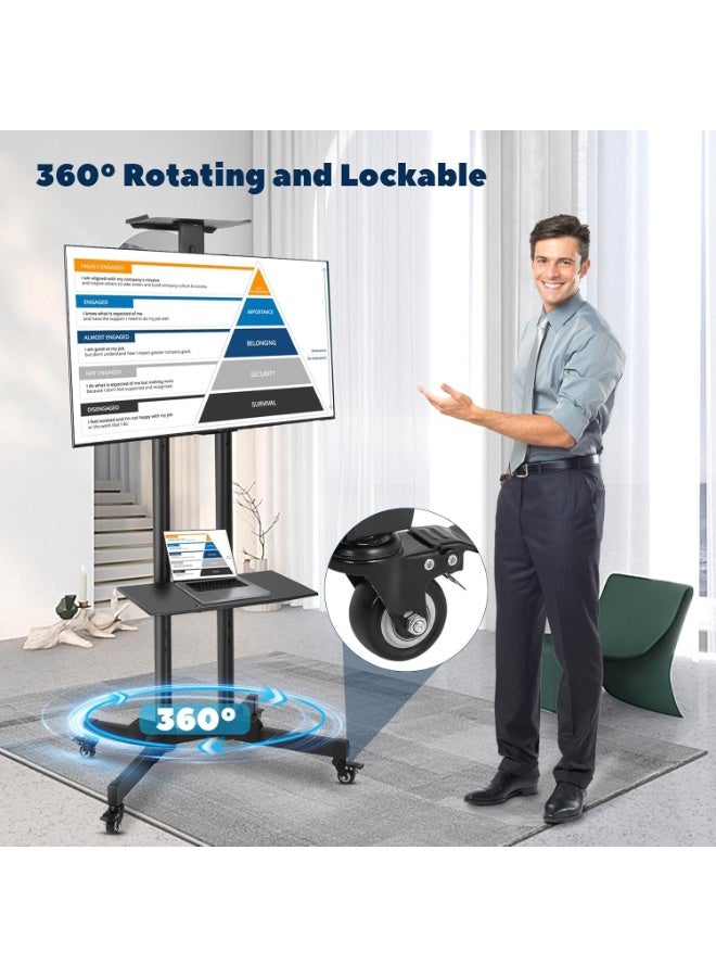 أزتك حامل تلفزيون متنقل مع عجلات للتلفزيونات بحجم 32-75 بوصة، قابل لتعديل الارتفاع، مع عجلات قابلة للإغلاق ورف قابل للإزالة لتلفزيون LCD LED 4K المسطح المنحني، يتحمل وزن حتى 110 رطل، الحجم الأقصى لمعيار VESA 600x400mm، الأبعاد 180x76x56cm، باللون الأسود - Image 3