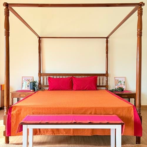 RANGBHAR 100% Cotton Handloom Premium Bedsheet with 2 Pillow Covers, Hand Woven Striped Bed Covers, 200 Thread Count, Elegant Bedcover Flat Sheet, 90 X 100 inches - Red, 200 TC - Image 4