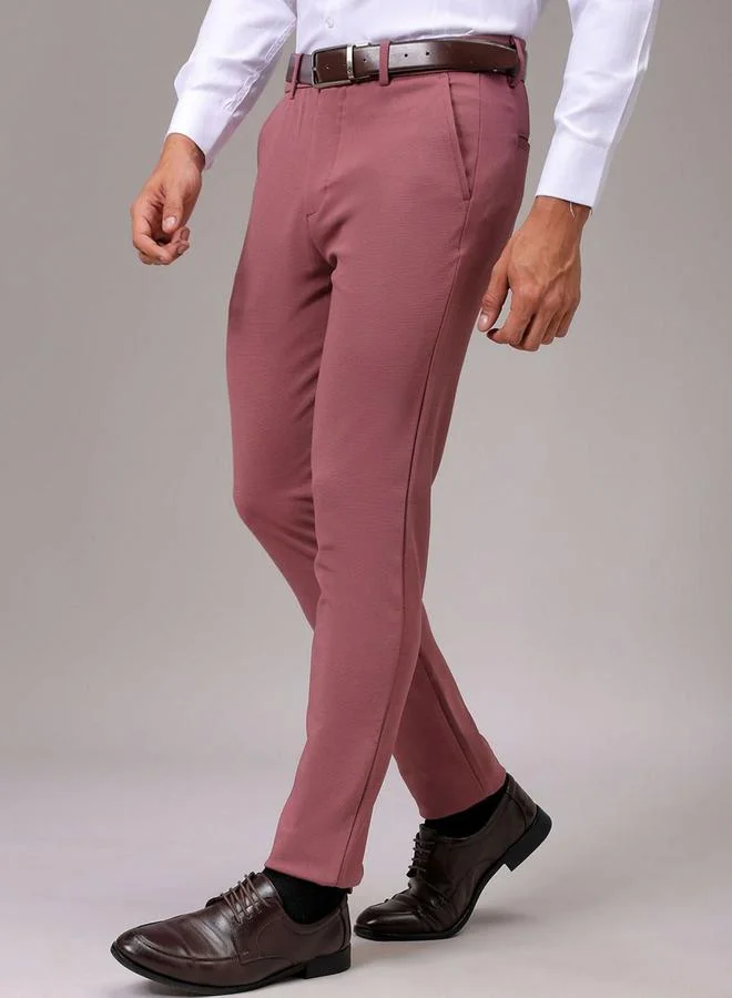 The Indian Garage Co The Indian Garage Co Men Red Slim Fit Textured Trousers