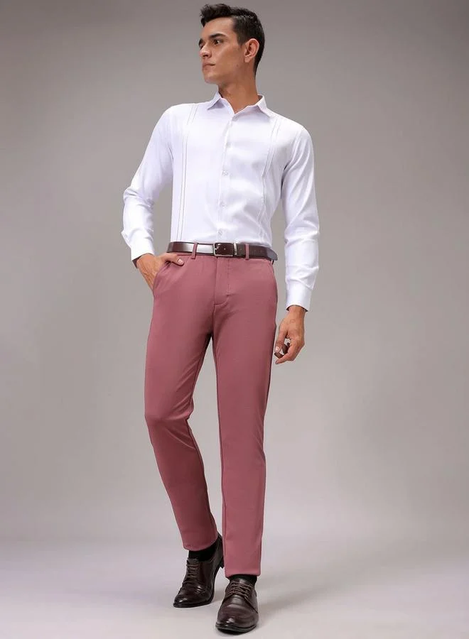 The Indian Garage Co The Indian Garage Co Men Red Slim Fit Textured Trousers
