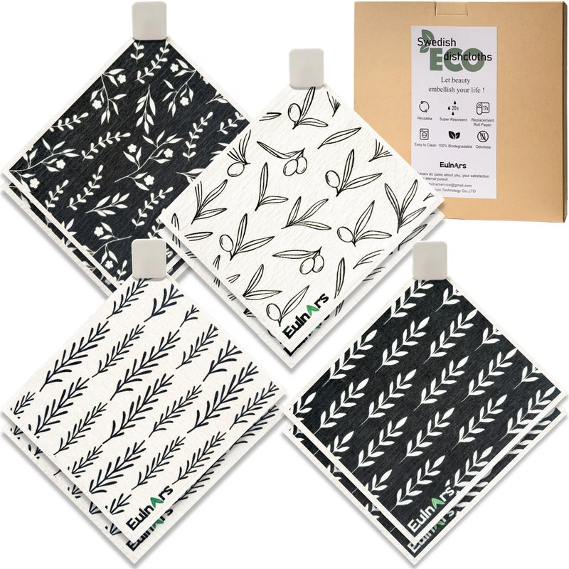 Eulnars Swedish Dishcloths for Kitchen, 8 Pack Flower Reusable Paper Towels Washable, Non-Scratch Swedish Kitchen Towels, Super Absorbent Cellulose Dish Cloths, Eco Friendly - Image 1