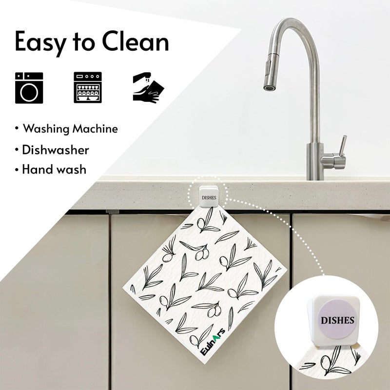 Eulnars Swedish Dishcloths for Kitchen, 8 Pack Flower Reusable Paper Towels Washable, Non-Scratch Swedish Kitchen Towels, Super Absorbent Cellulose Dish Cloths, Eco Friendly - Image 3