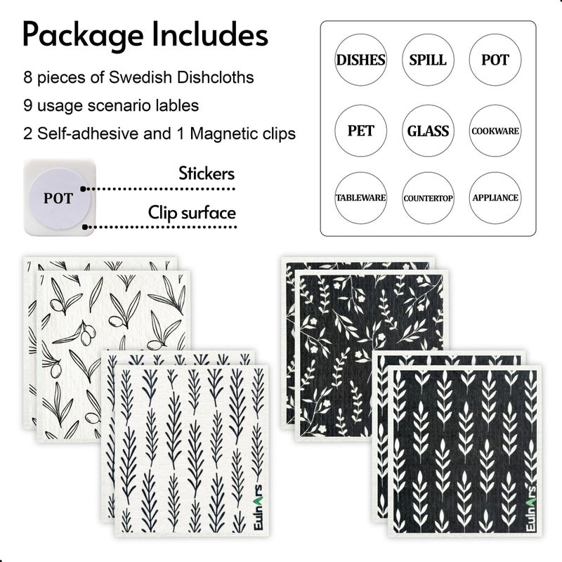 Eulnars Swedish Dishcloths for Kitchen, 8 Pack Flower Reusable Paper Towels Washable, Non-Scratch Swedish Kitchen Towels, Super Absorbent Cellulose Dish Cloths, Eco Friendly - Image 4