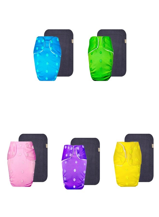 Dumbledo Premium Cloth Diaper with Gray Insert (Pack of 5) | Soft & Gentle | Reusable & Washable | Travel Friendly | Trusted by Moms | 3 Months - 3 Years | Unisex Baby