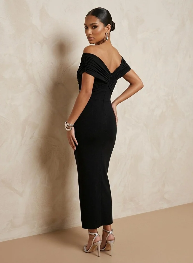 Ginger Boutique Off Shoulder Rhinestone Embellished Bodycon Dress