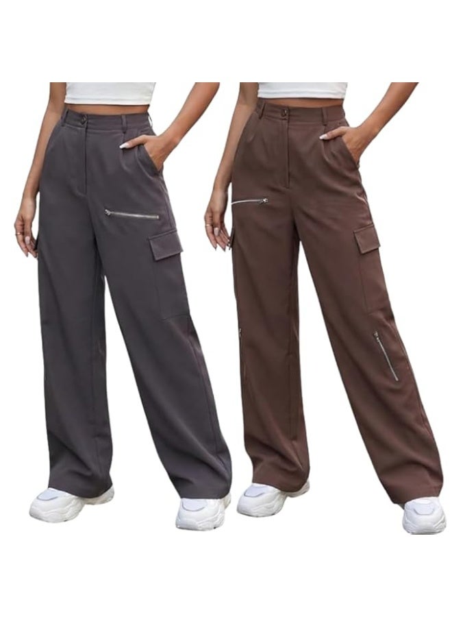 GRECIILOOKS Cargo Pants For Woman | Trousers For Womans |High Waist Trouser for Women – Flared Parachute Pants with Side Pockets |Womens Cargo Pant | Elegant for College & Events (pack of 2) - Image 1