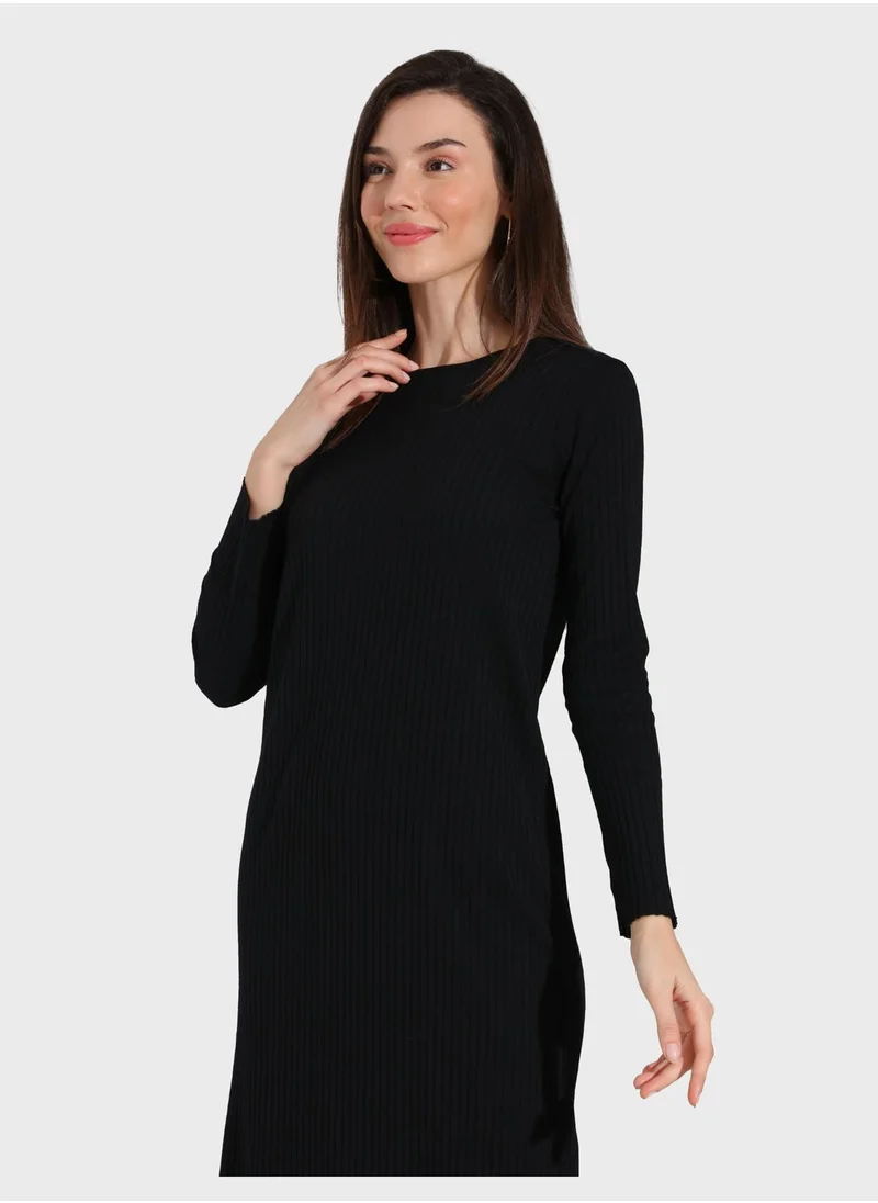 Tavin by Modanisa Ribbed Crew Neck Dress