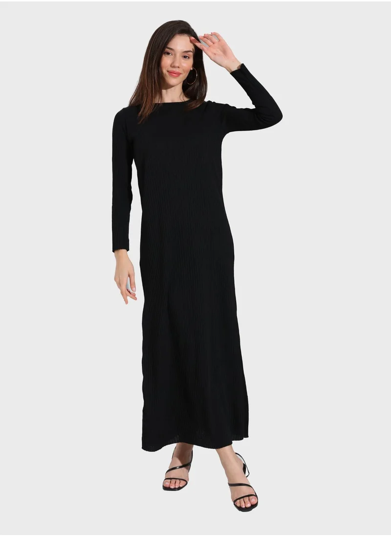 Tavin by Modanisa Ribbed Crew Neck Dress