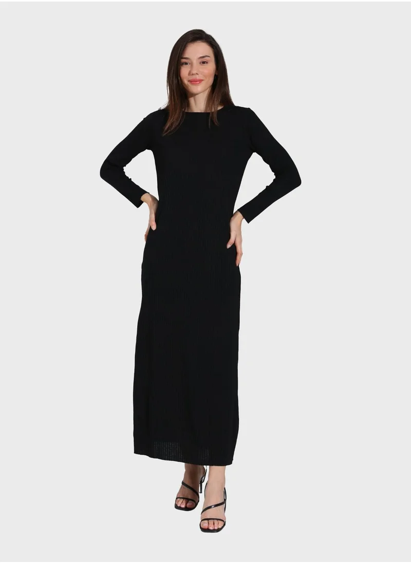 Tavin by Modanisa Ribbed Crew Neck Dress