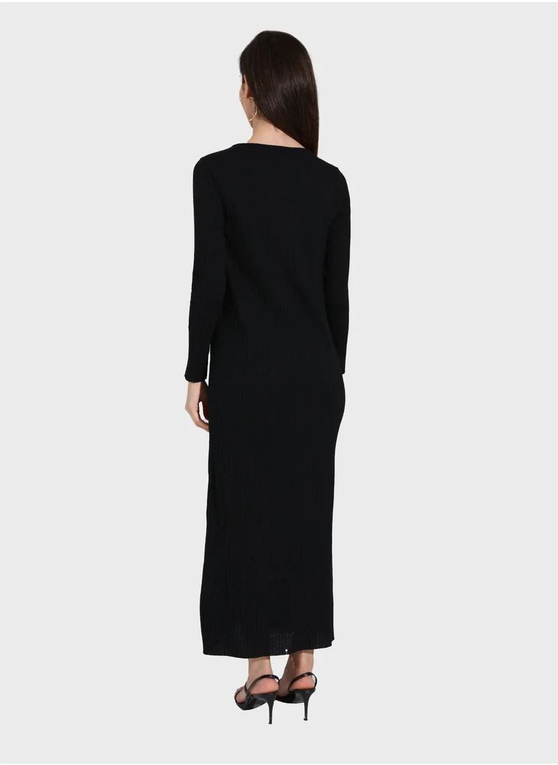 Tavin by Modanisa Ribbed Crew Neck Dress